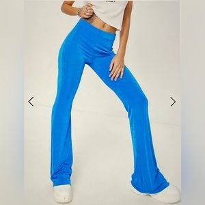 Bershka slinky flare pants in bright blue